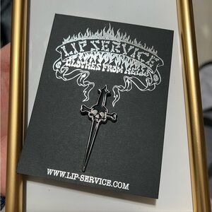 Lip Service Black and Silver enamel Skull Dagger Pin